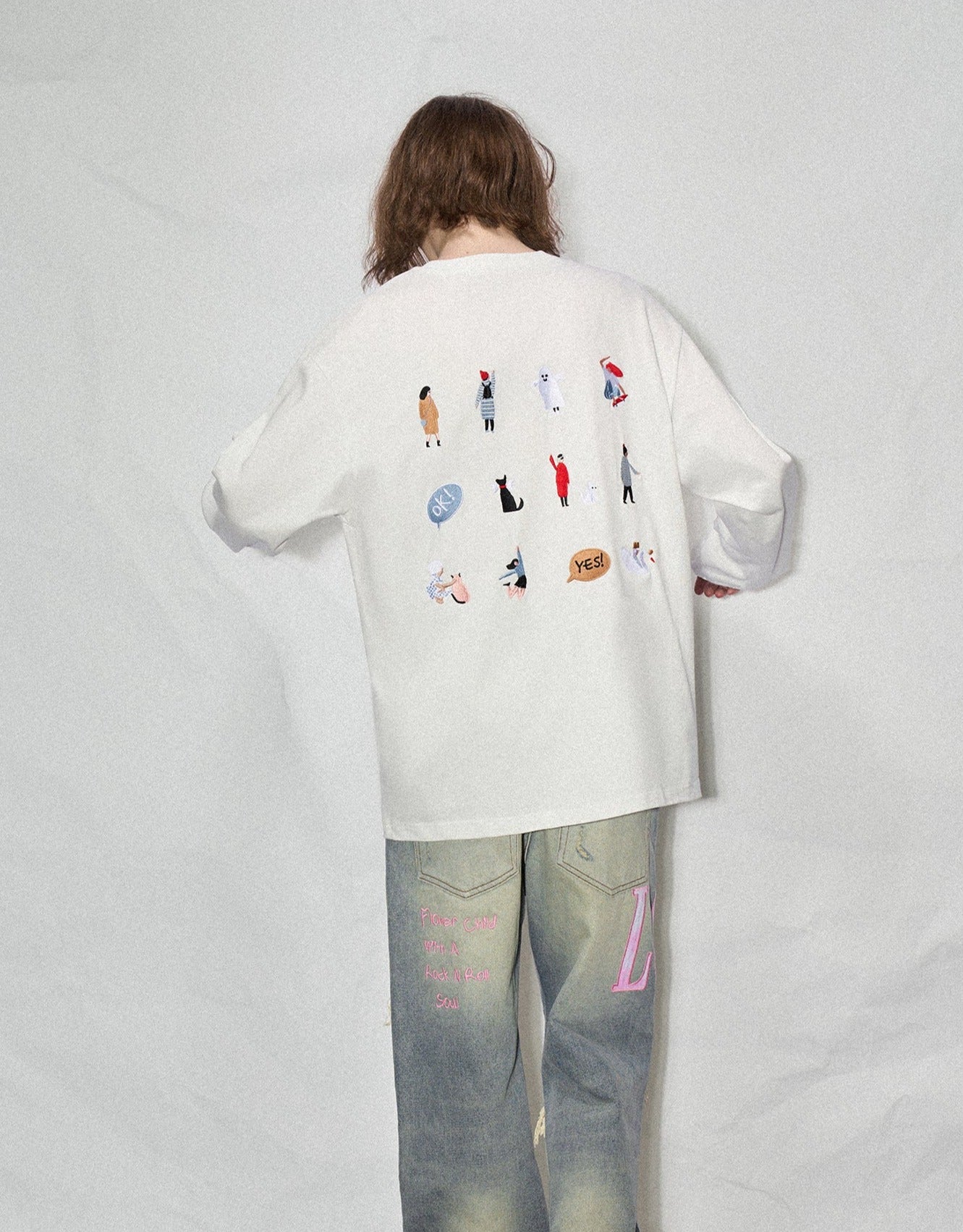 LOSTCTRL Embroidered Drawstring Long Sleeve Tee