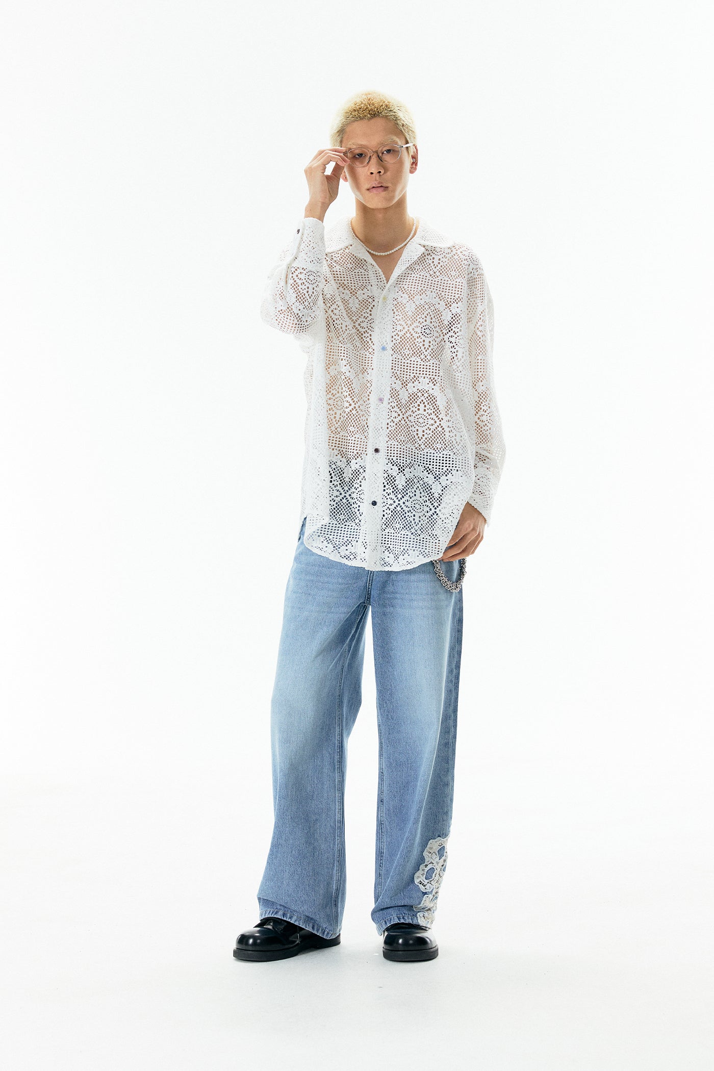 Ripple Lace Hollow-Out White Shirt