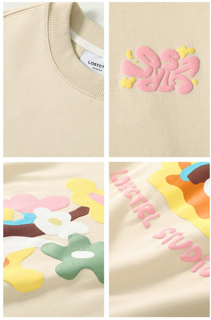 LOSTCTRL Twin Flowers Foam Print Sweatshirt