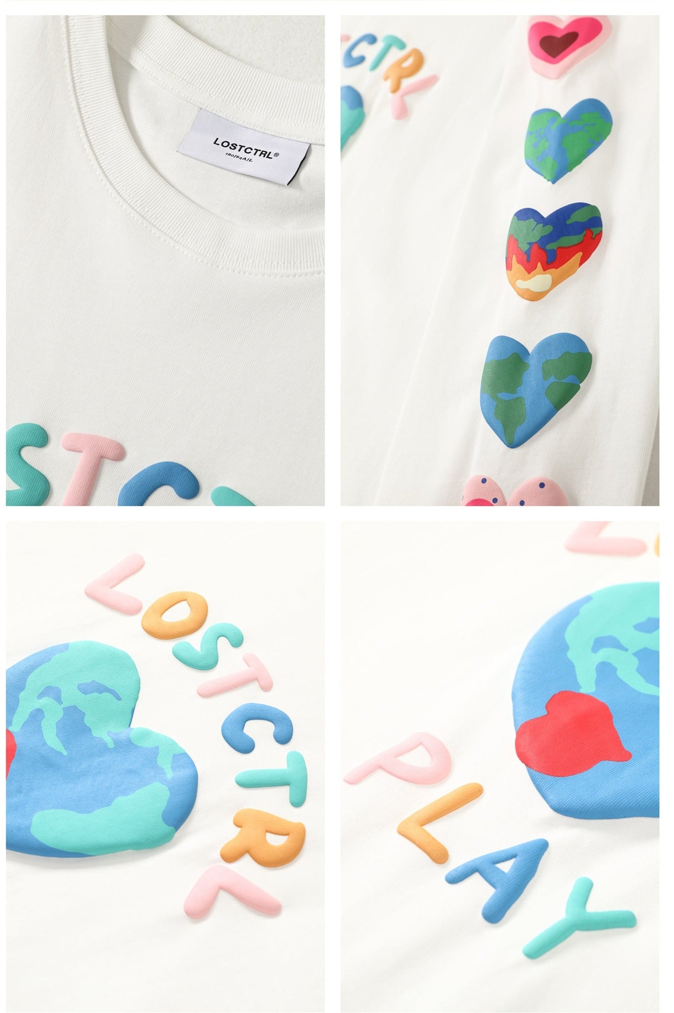 LOSTCTRL Heart Earth Foam Print Long Sleeve Tee