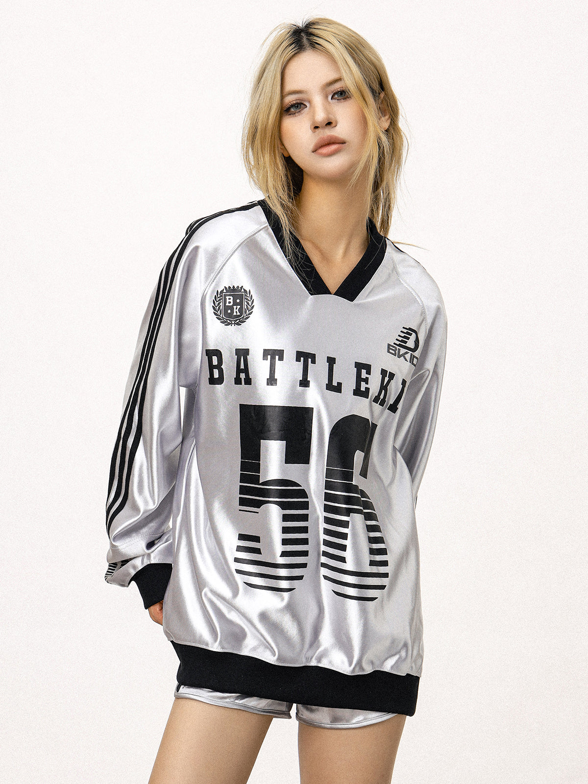 Retro Number Print Stripe Long Sleeve Jersey Tee