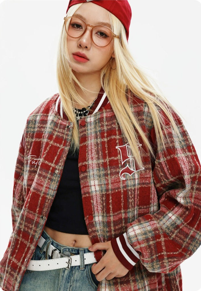 CATTEE Vintage Plaid Chanel-inspired Baseball Jacket