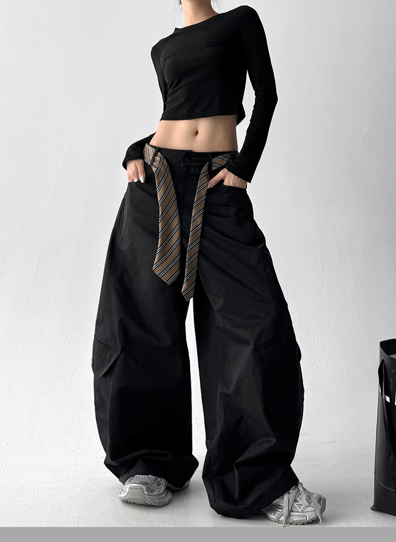 Detachable Belt High Waist Wide-Leg Cargo Pants