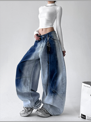 Gradient Wash Curved‑Panel Wide‑Leg Jeans