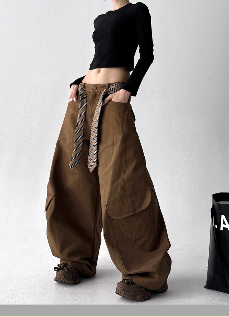 Detachable Belt High Waist Wide-Leg Cargo Pants