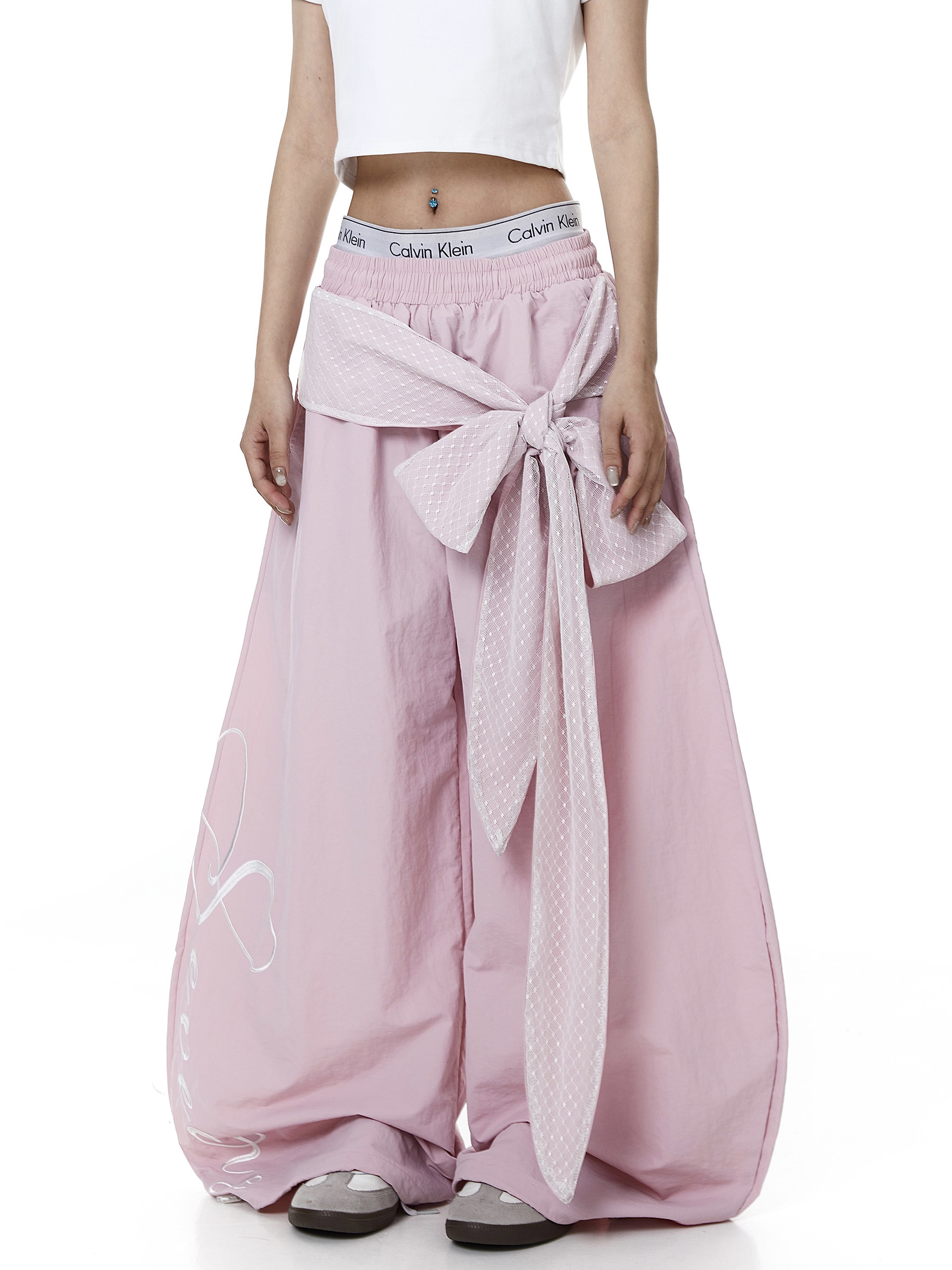 Lace Tie Layered Parachute Pants