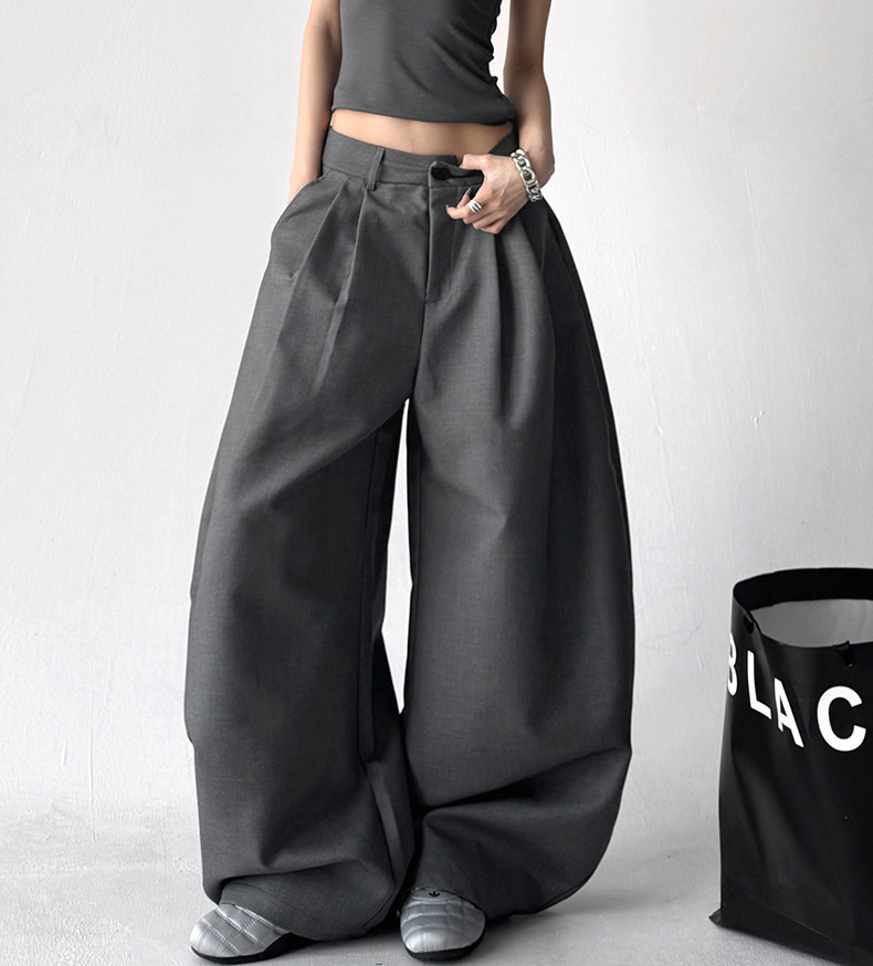 Draped Fit Pleated Wide Leg Trousers