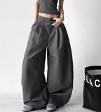Draped Fit Pleated Wide Leg Trousers