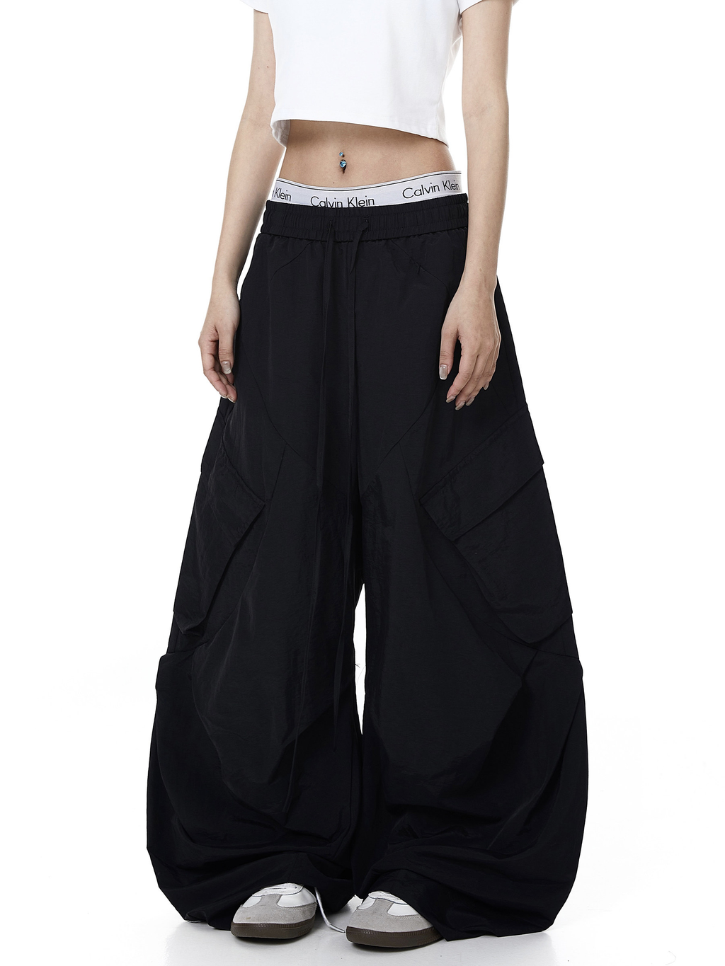 Letter Print Parachute Cargo Pants