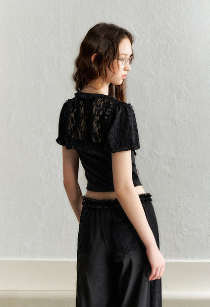 Lace Puff Sleeve Overlay Top