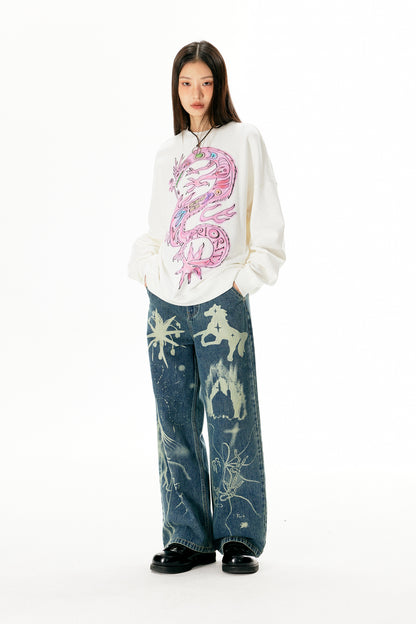 Cartoon Loong Print Sweatshirt