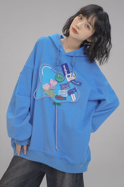 Decorative Tags Logo Print Hoodie