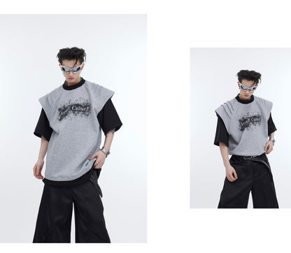 Ink-Splatter Print Deconstructed Mock Two-Piece Tee