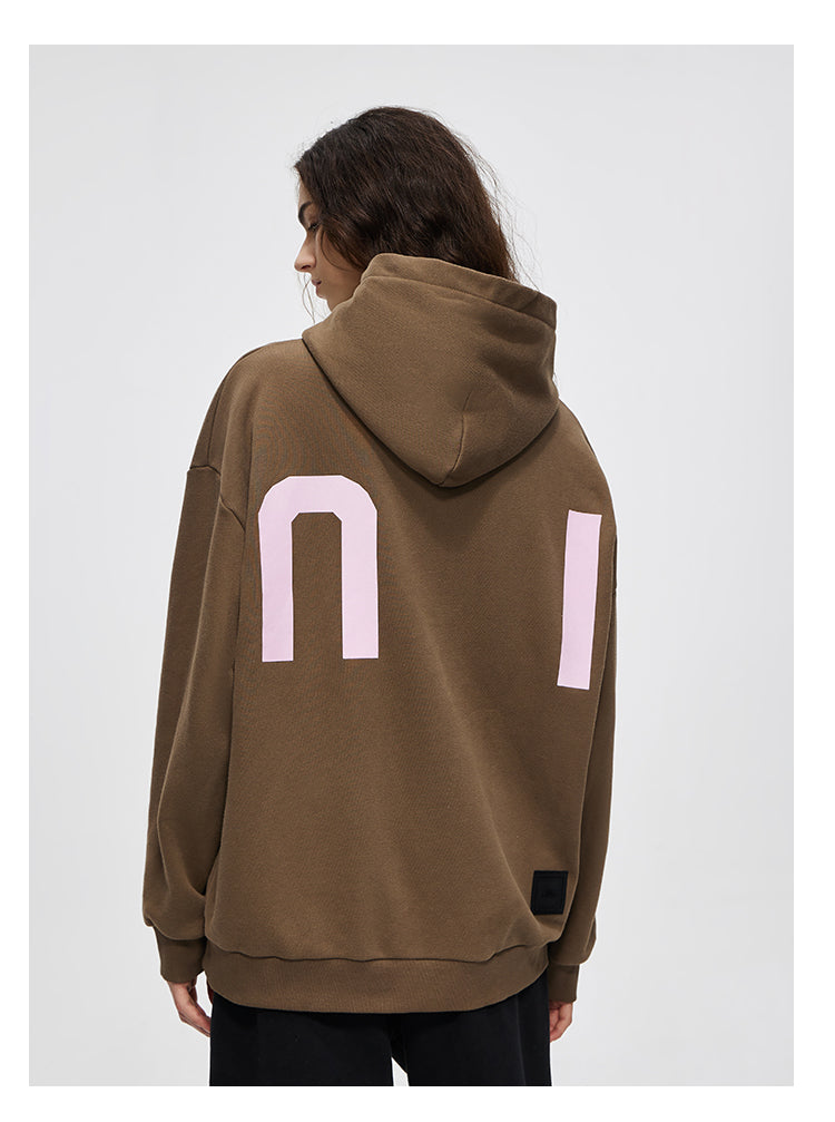 JUNI Plush Letter Puff Print Hoodie