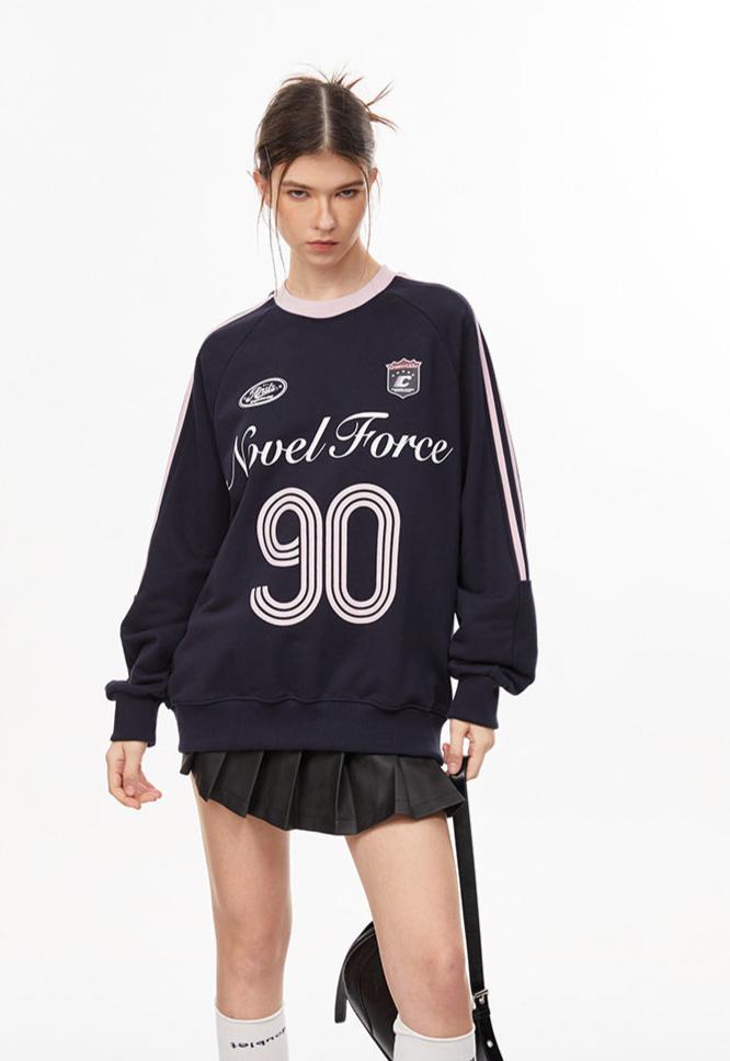 Vintage Three-Stripe Letter Print Jersey Sweatshirt