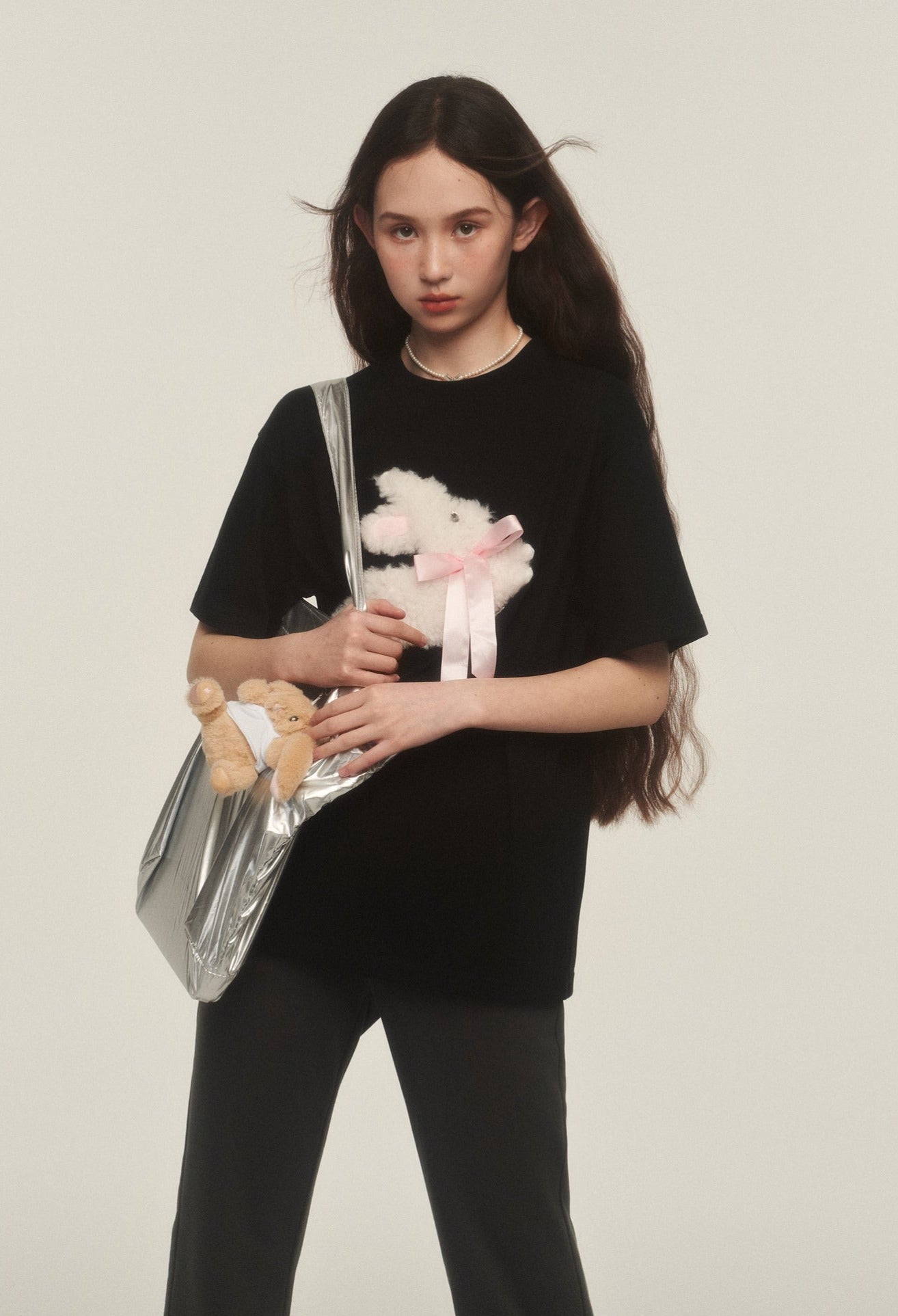 Embroidered Fuzzy Bunny Print Tee