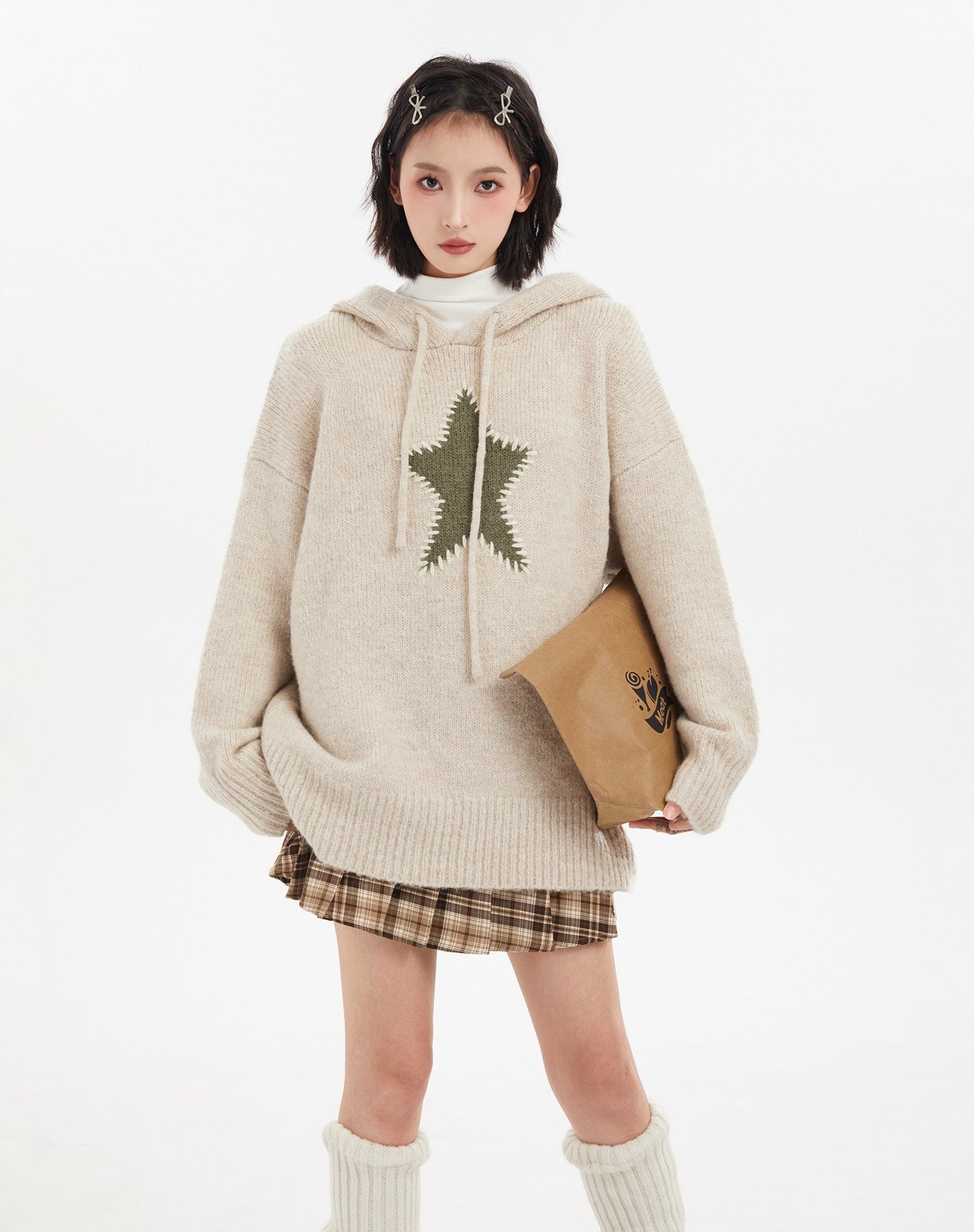 Star Pattern Knit Hoodie