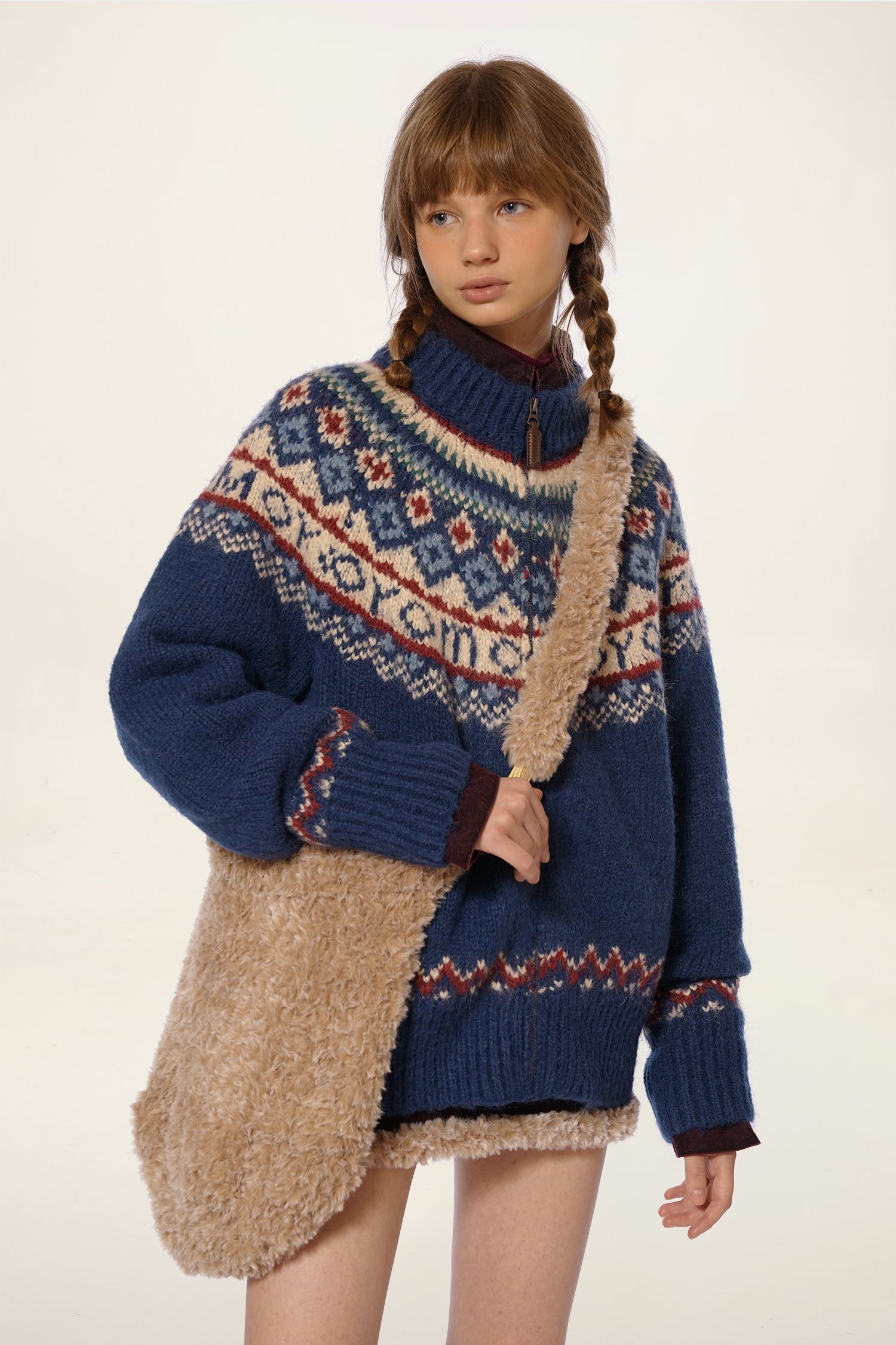 Vintage Turtleneck Fair Isle Knit Cardigan Sweater