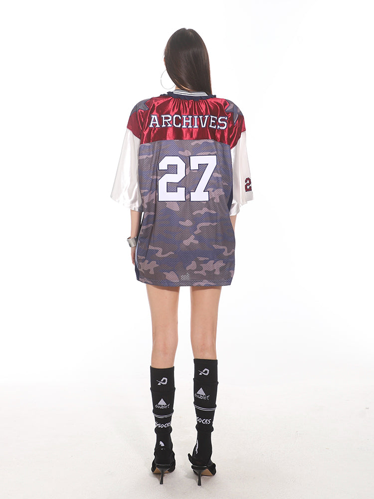 Retro Camouflage Mesh Panel Sports Jersey Tee