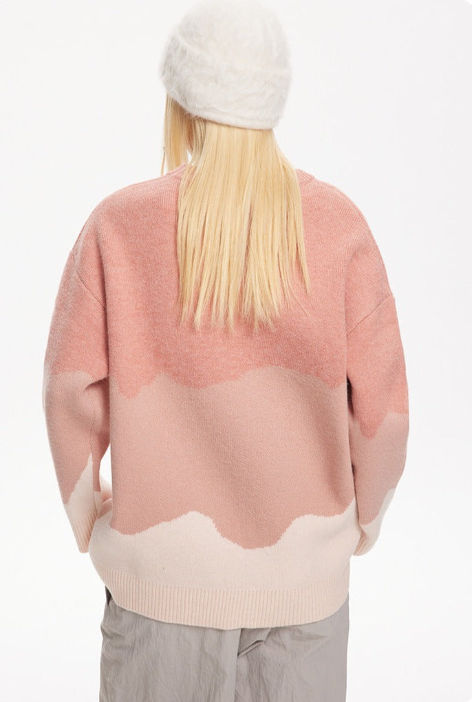 CATTEE Color Block Round Neck Knit Sweater