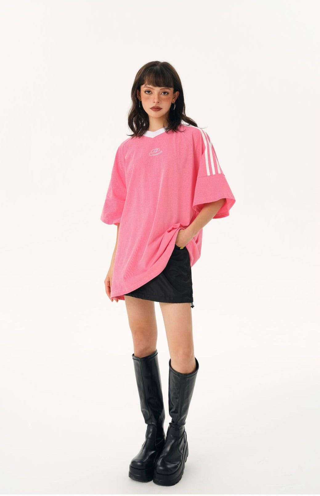 Vintage Triple-Stripe Sleeve Oversized Tee