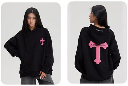 Retro Cross Puff Print Hoodie