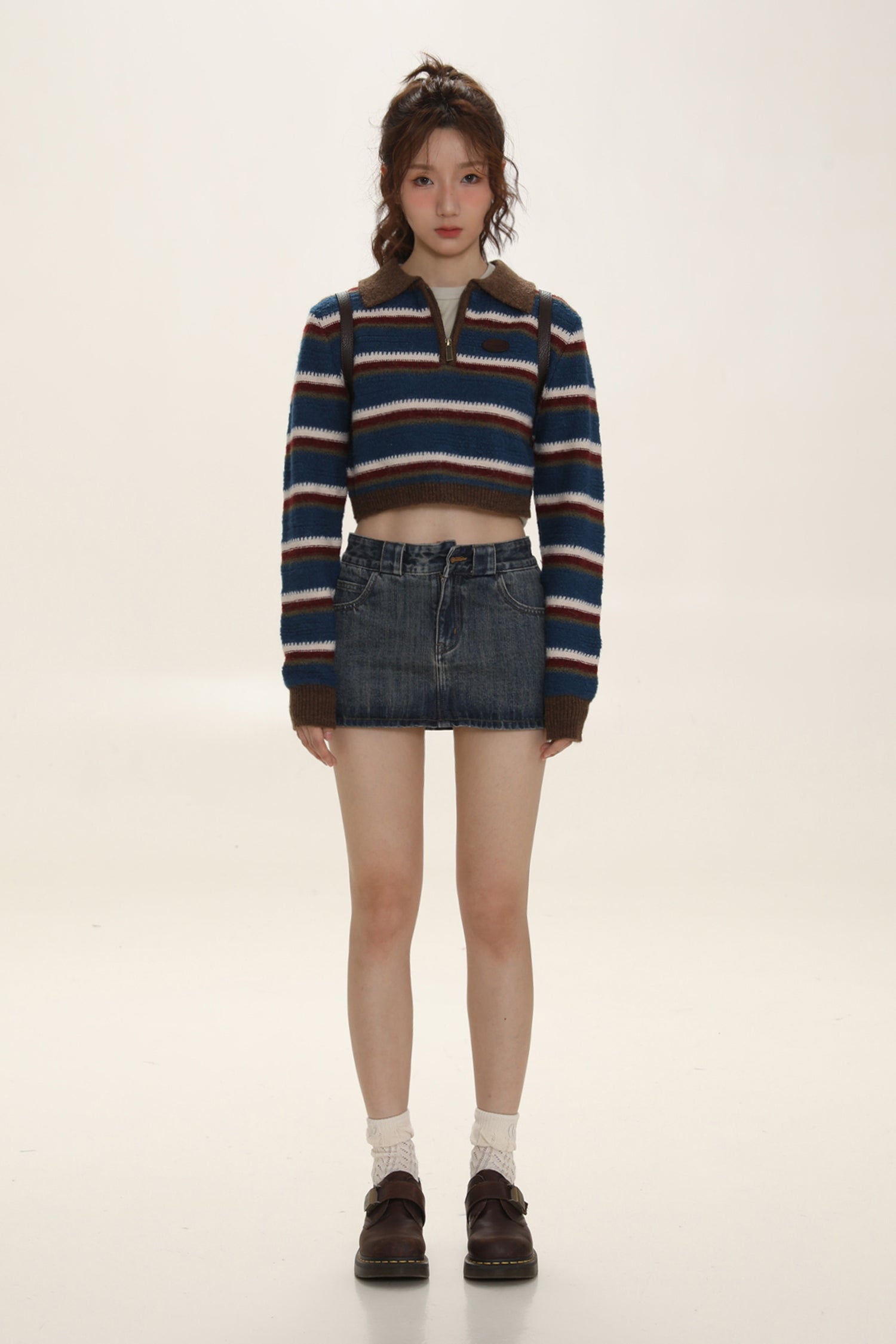 Contrast Stripe Polo Knit Sweater