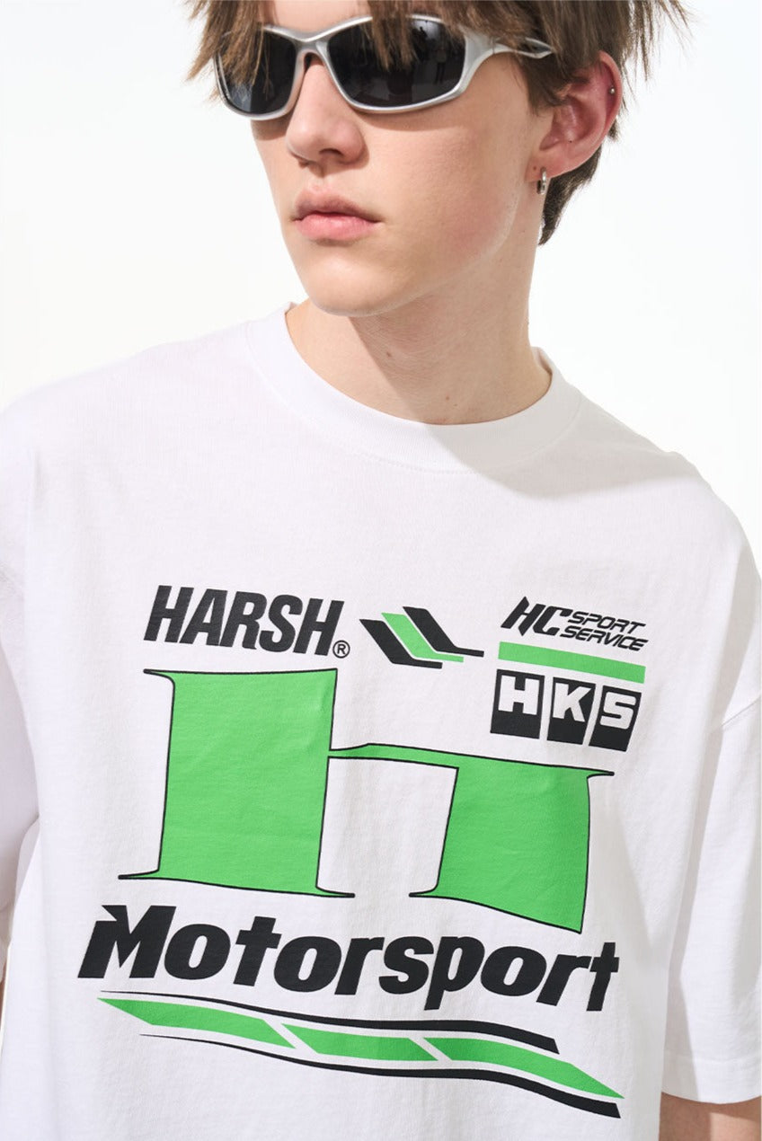 Neon Color Block Racing Style Printed Tee