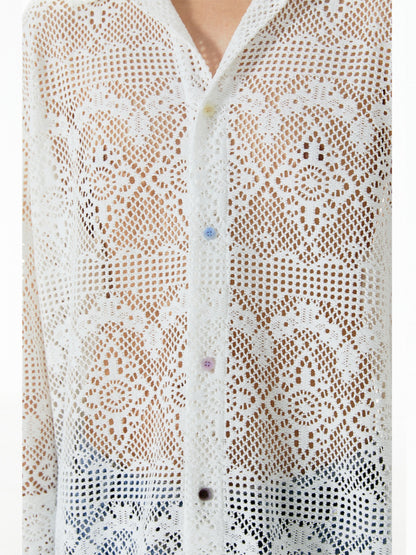 Ripple Lace Hollow-Out White Shirt