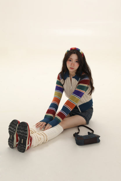 Rainbow Striped Raglan Sleeve Cardigan