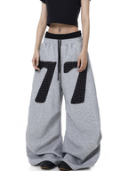 Contrast Patch Embroidered Double Waist Sweatpants