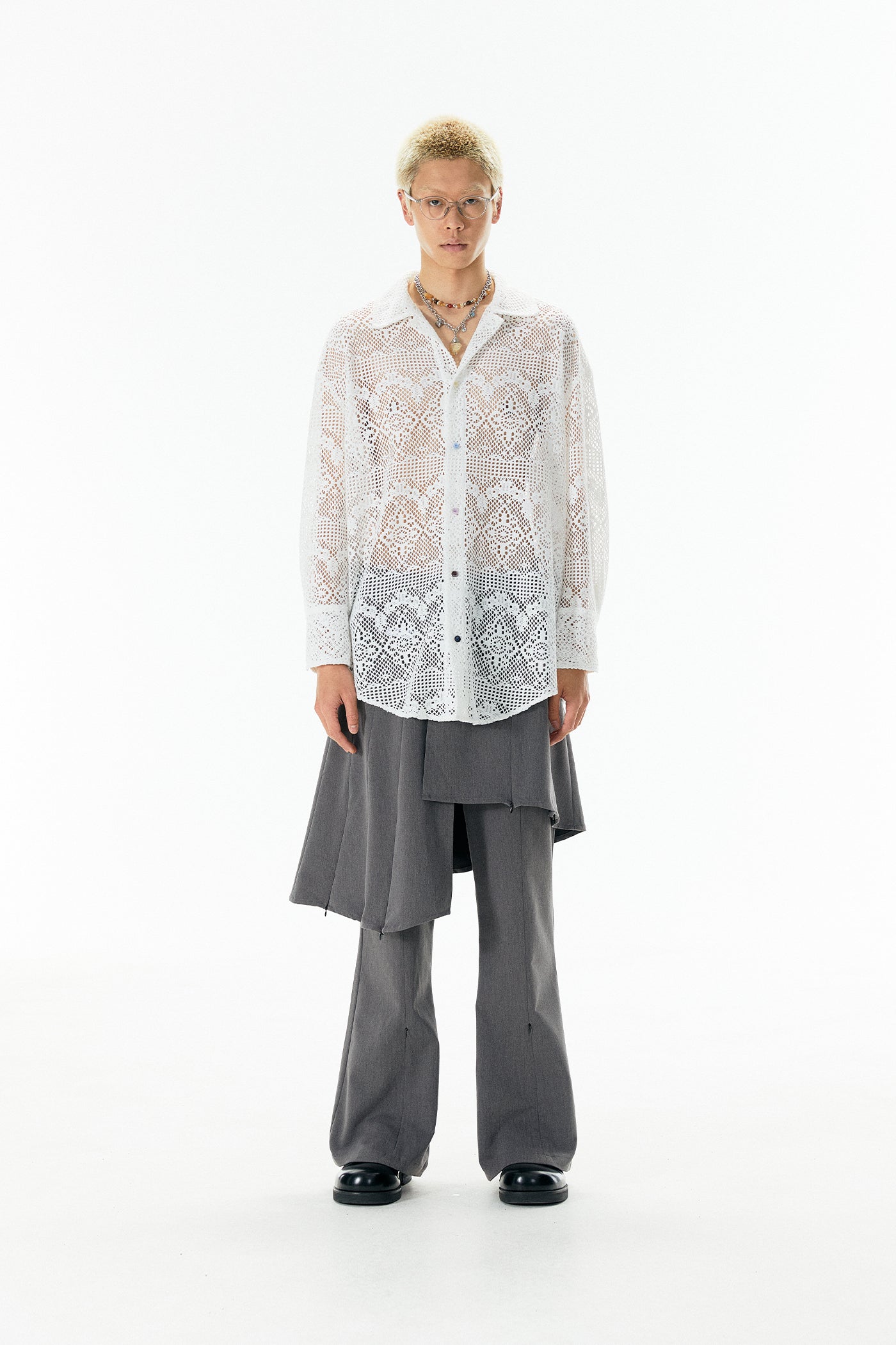 Ripple Lace Hollow-Out White Shirt