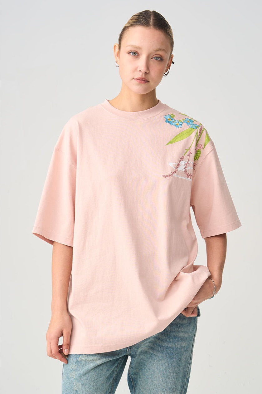 Floral Embroidered Logo Tee