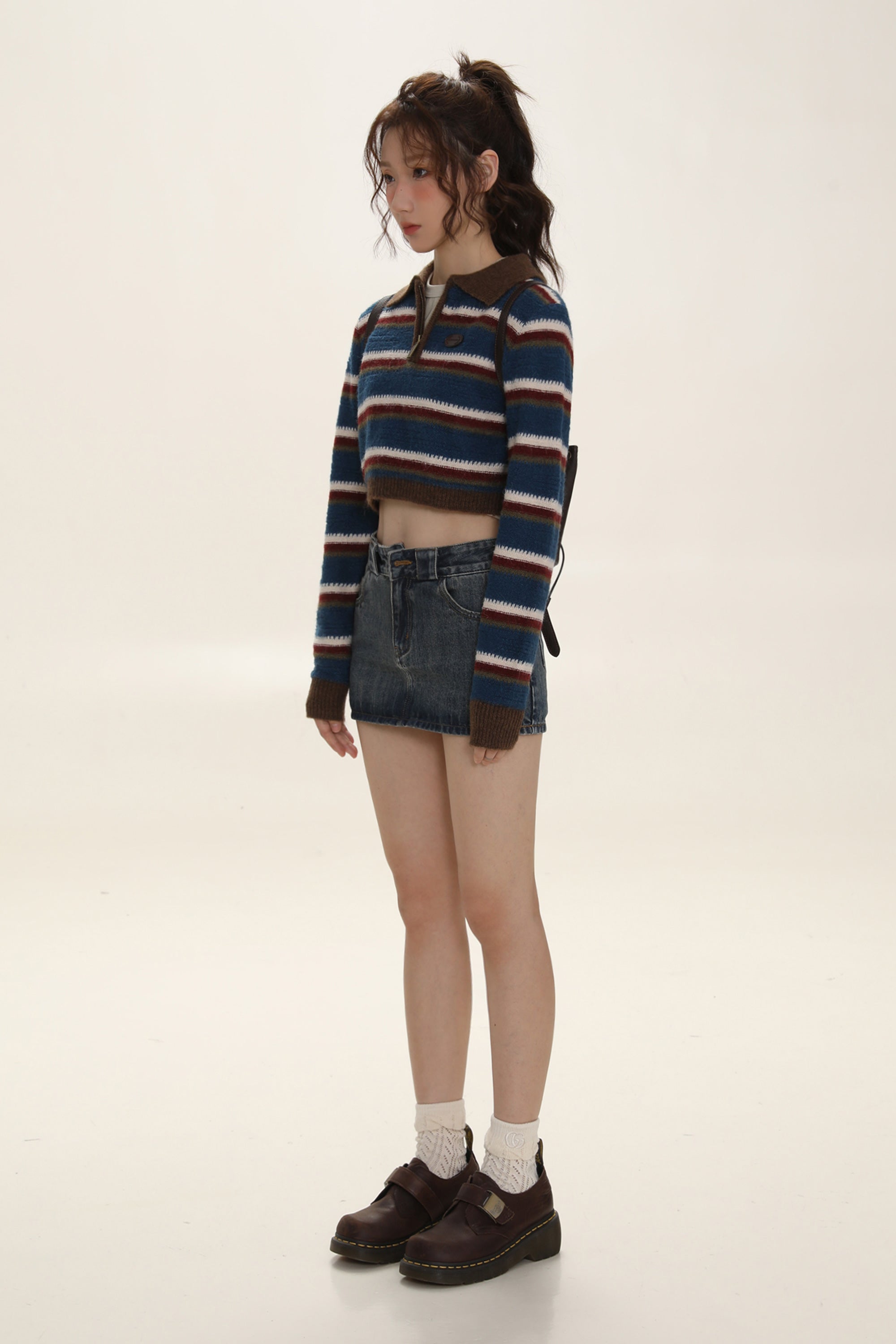 Contrast Stripe Polo Knit Sweater