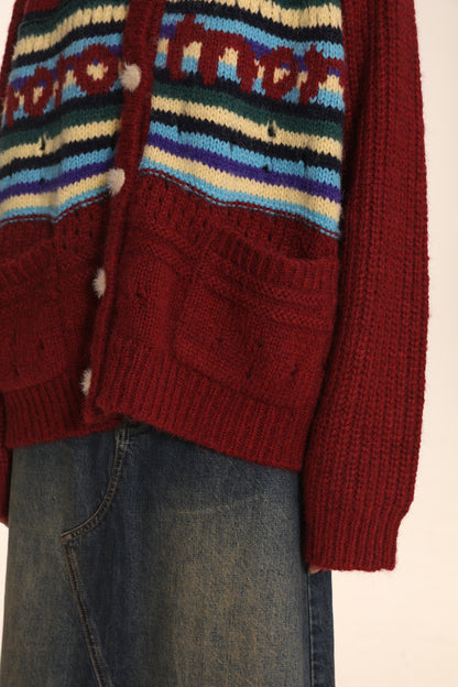 Striped Jacquard Loose Knitted Cardigan