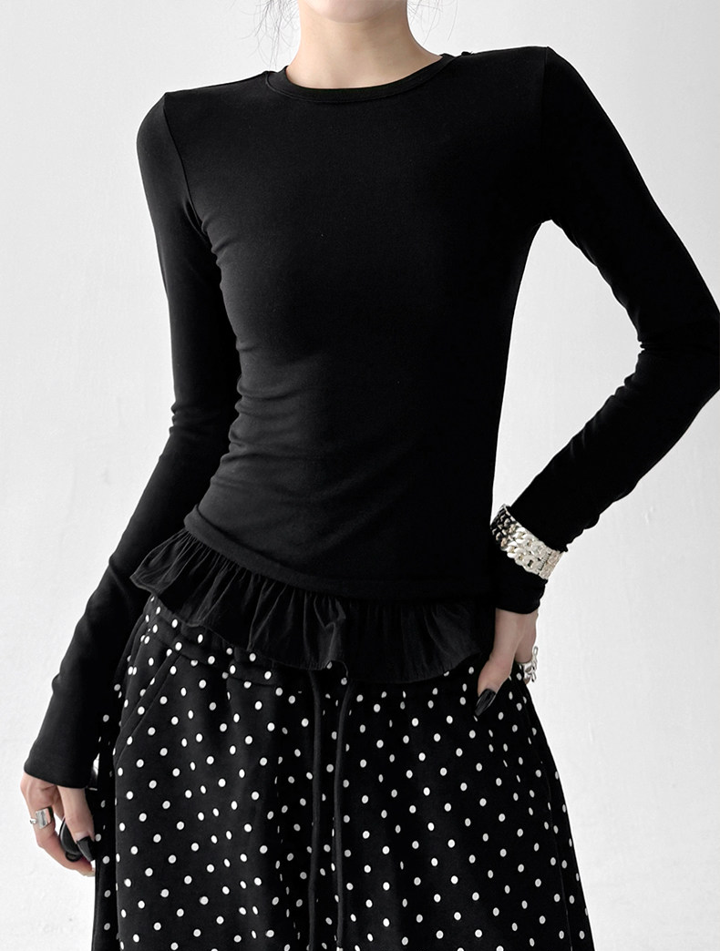Ruffle Hem Fitted Long Sleeve Top - CT52154