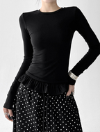 Ruffle Hem Fitted Long Sleeve Top - CT52154