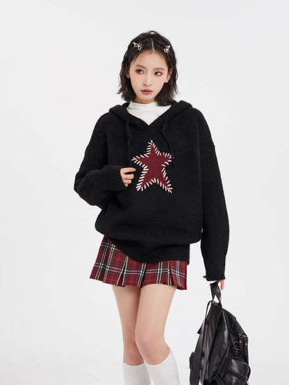 Star Pattern Knit Hoodie