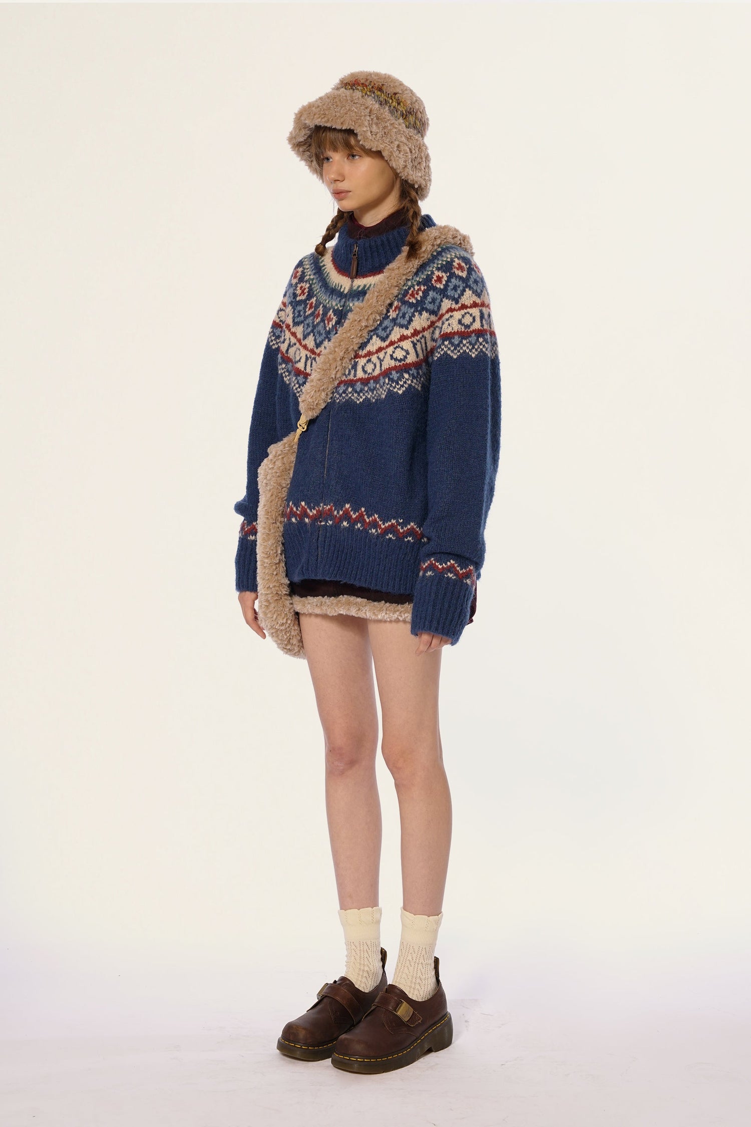 Vintage Turtleneck Fair Isle Knit Cardigan Sweater