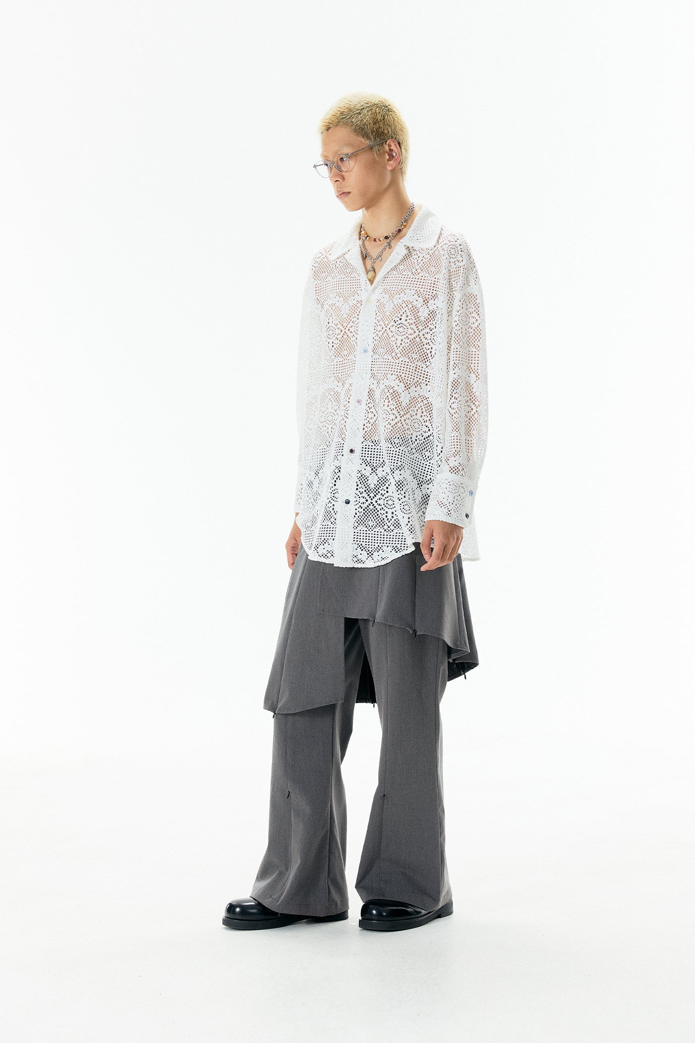 Ripple Lace Hollow-Out White Shirt