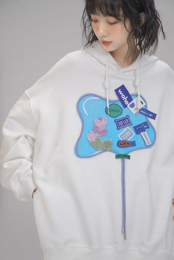 Decorative Tags Logo Print Hoodie