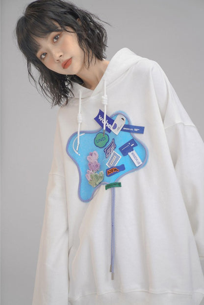 Decorative Tags Logo Print Hoodie