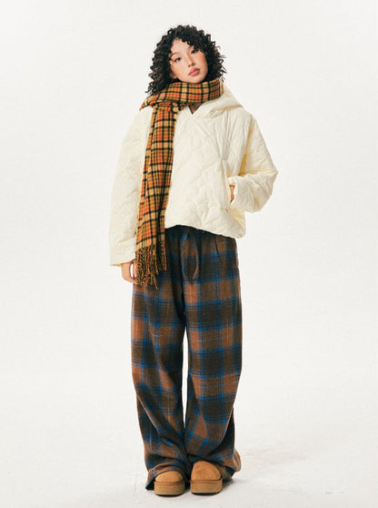 Retro Cozy Plaid Wide Leg Pants