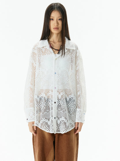 Ripple Lace Hollow-Out White Shirt