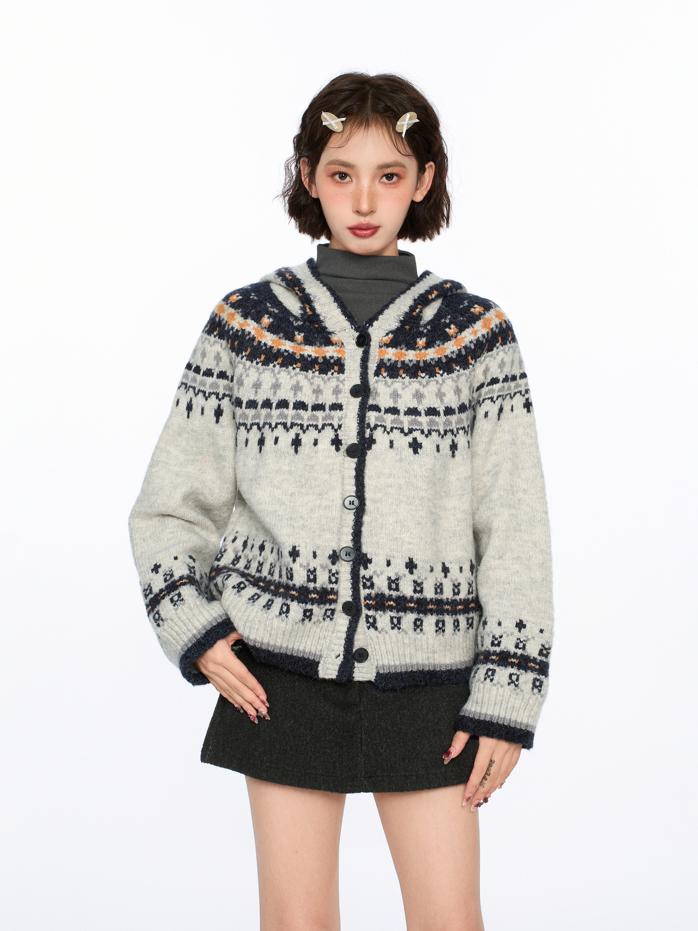 Fair Isle Jacquard-Cardigan mit Knopfleiste Hauptbild