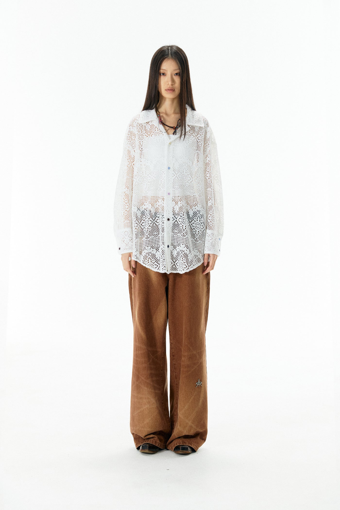 Ripple Lace Hollow-Out White Shirt