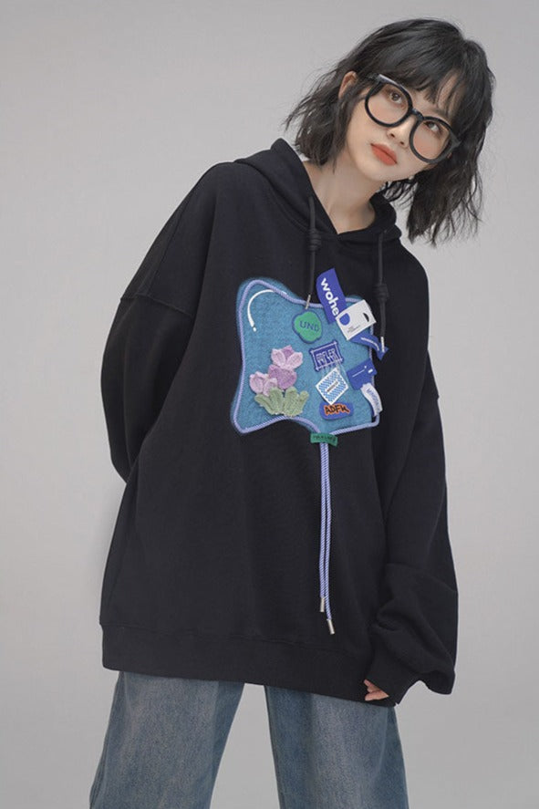 Decorative Tags Logo Print Hoodie