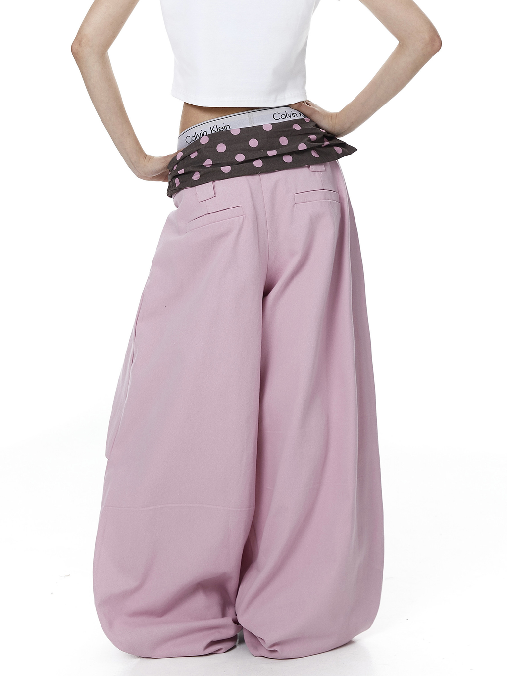 Polka Dot Fold-Over Waist Parachute Pants
