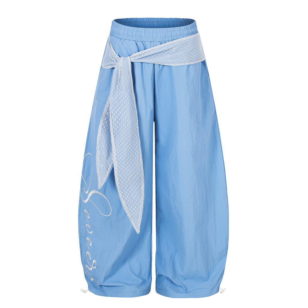 Lace Tie Layered Parachute Pants