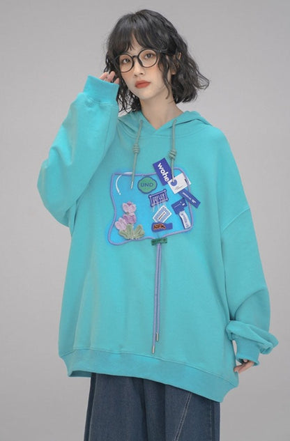 Decorative Tags Logo Print Hoodie